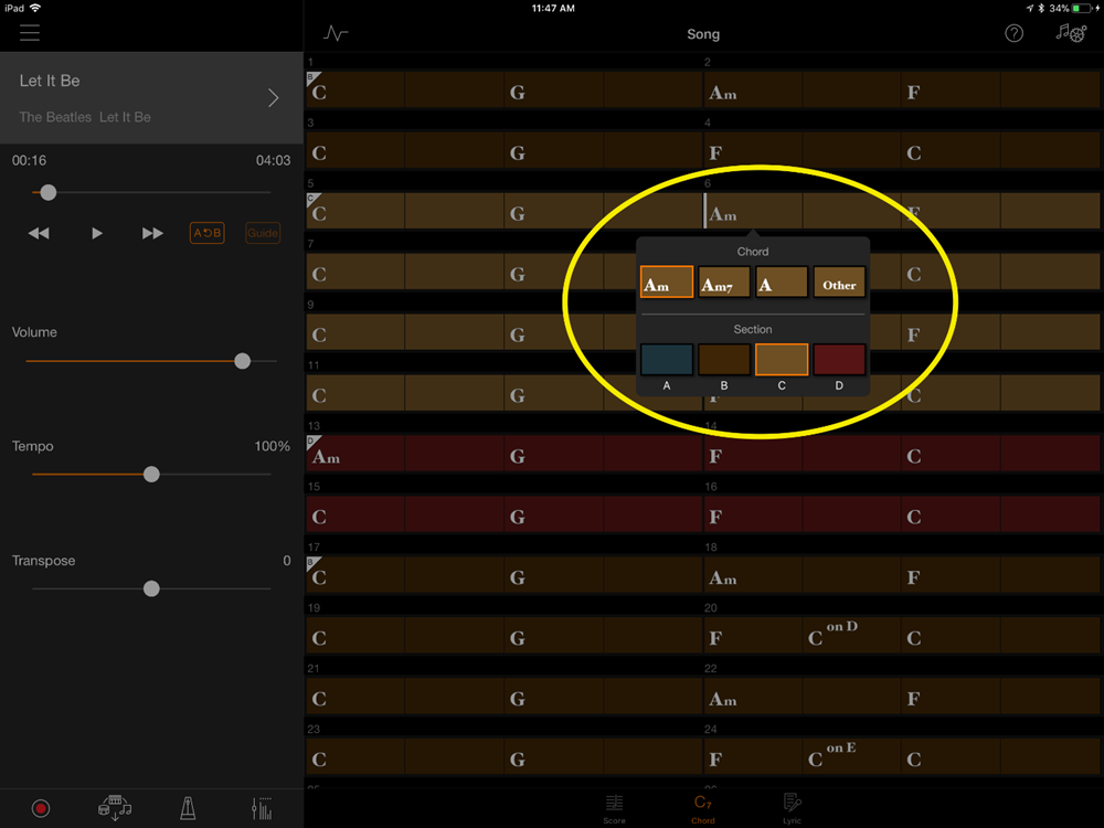 Visual from Smart Pianist app showing how that change looks on screen.
