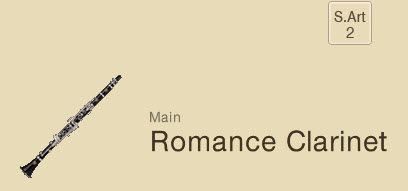 superarticulation16.clarinet Screenshot with drawing of a clarinet and the words "Main Romance Clarinet". In upper right is a small square with "S.Art 2".