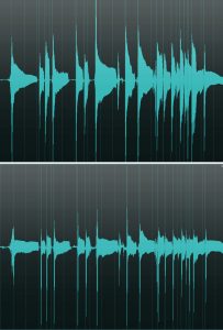 Compression-Fig-1 Two sets of sound wave graphics.
