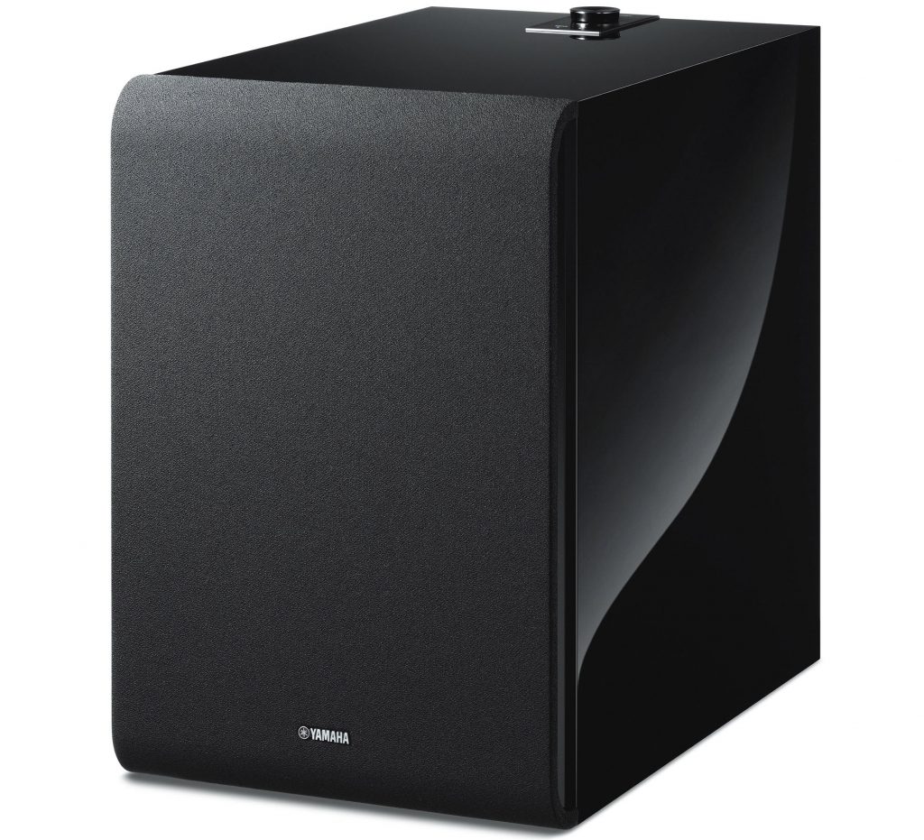 MusicCast-SUB-100-resized Small rectangular subwoofer.