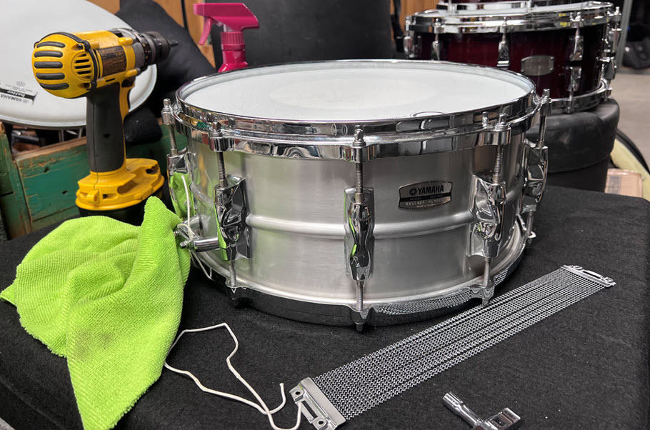 Snare drum and related cleaning equipment.